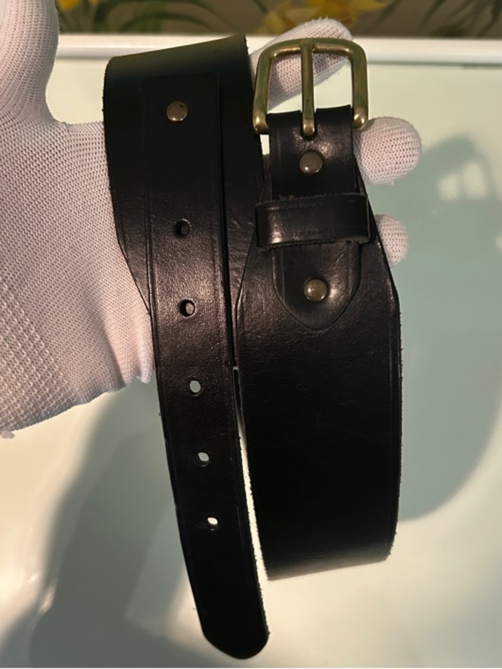 NWOT J. Crew Genuine Leather Strap On Strap Black Belt with Warm Brass Buckle - Picture 6 of 7